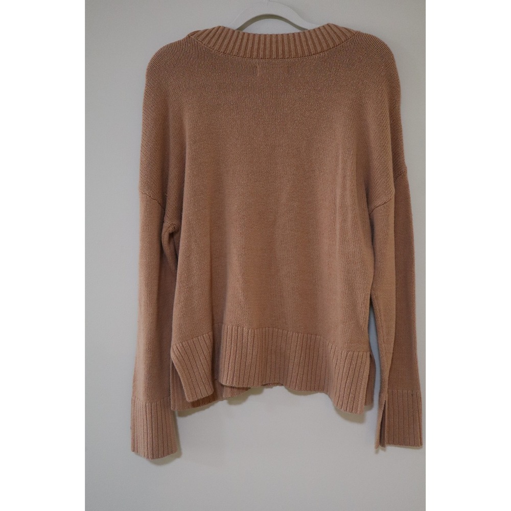 Minimalist Neutral Sonoma Shaker Stitch Sweater M Tan Crewneck Side Slit - Picture 6 of 6